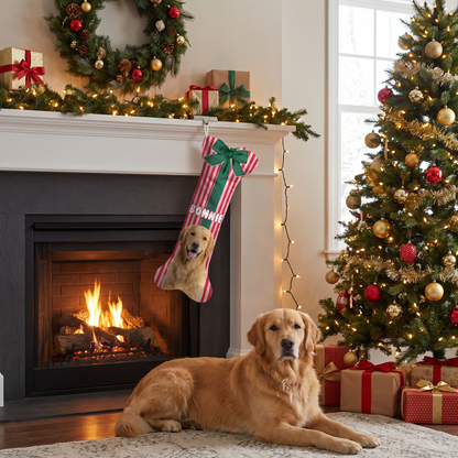 Personalized Gift Wrap Ribbon Bow dog bone Christmas stocking, view 3
