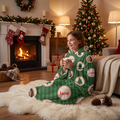 Custom name custom photo Christmas tree ornament hooded blanket, view 5