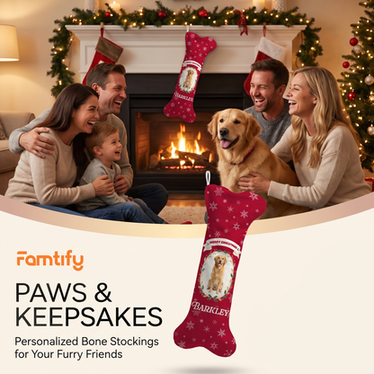 Personalized Merry Christmas Snowflake Oval dog bone Christmas stocking, view 6