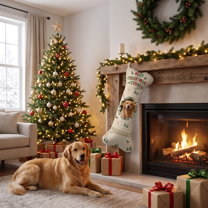 Personalized Best Christmas Ever dog bone Christmas stocking, view 3