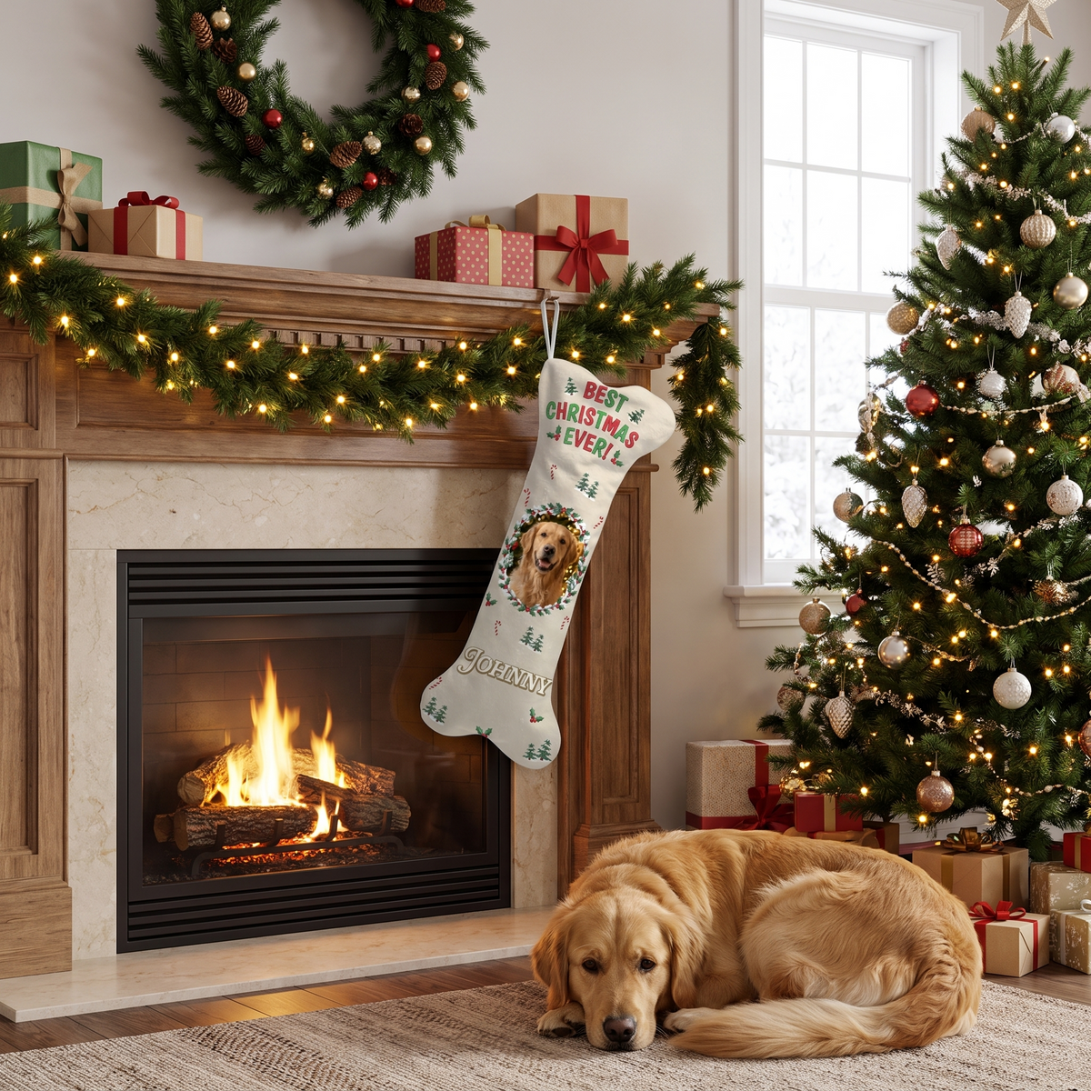 Personalized Best Christmas Ever dog bone Christmas stocking, view 4