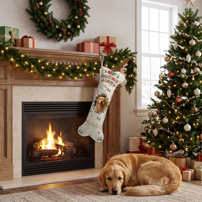 Personalized Best Christmas Ever dog bone Christmas stocking, view 4