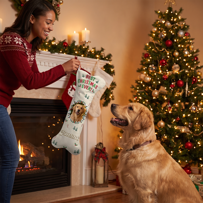 Personalized Best Christmas Ever dog bone Christmas stocking, view 5