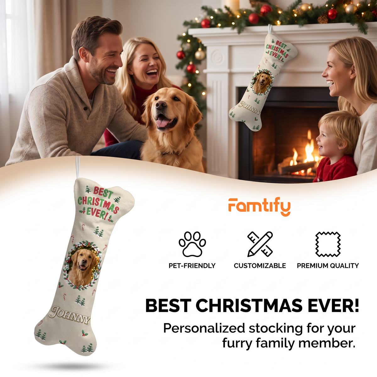 Personalized Best Christmas Ever dog bone Christmas stocking, view 6