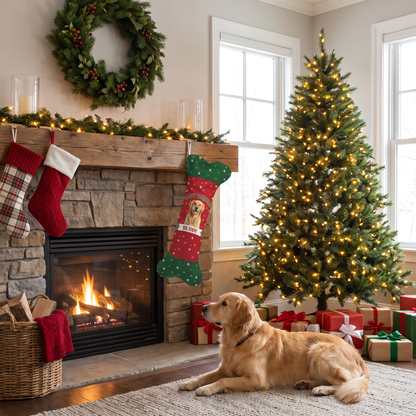 Personalized Woofy Christmas Paw Print dog bone Christmas stocking, view 3