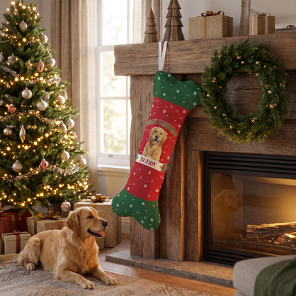 Personalized Woofy Christmas Paw Print dog bone Christmas stocking, view 4