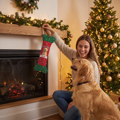 Personalized Woofy Christmas Paw Print dog bone Christmas stocking, view 5