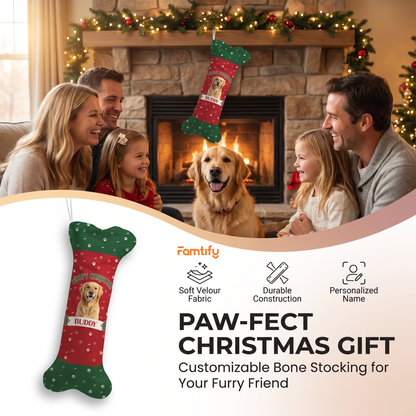 Personalized Woofy Christmas Paw Print dog bone Christmas stocking, view 6