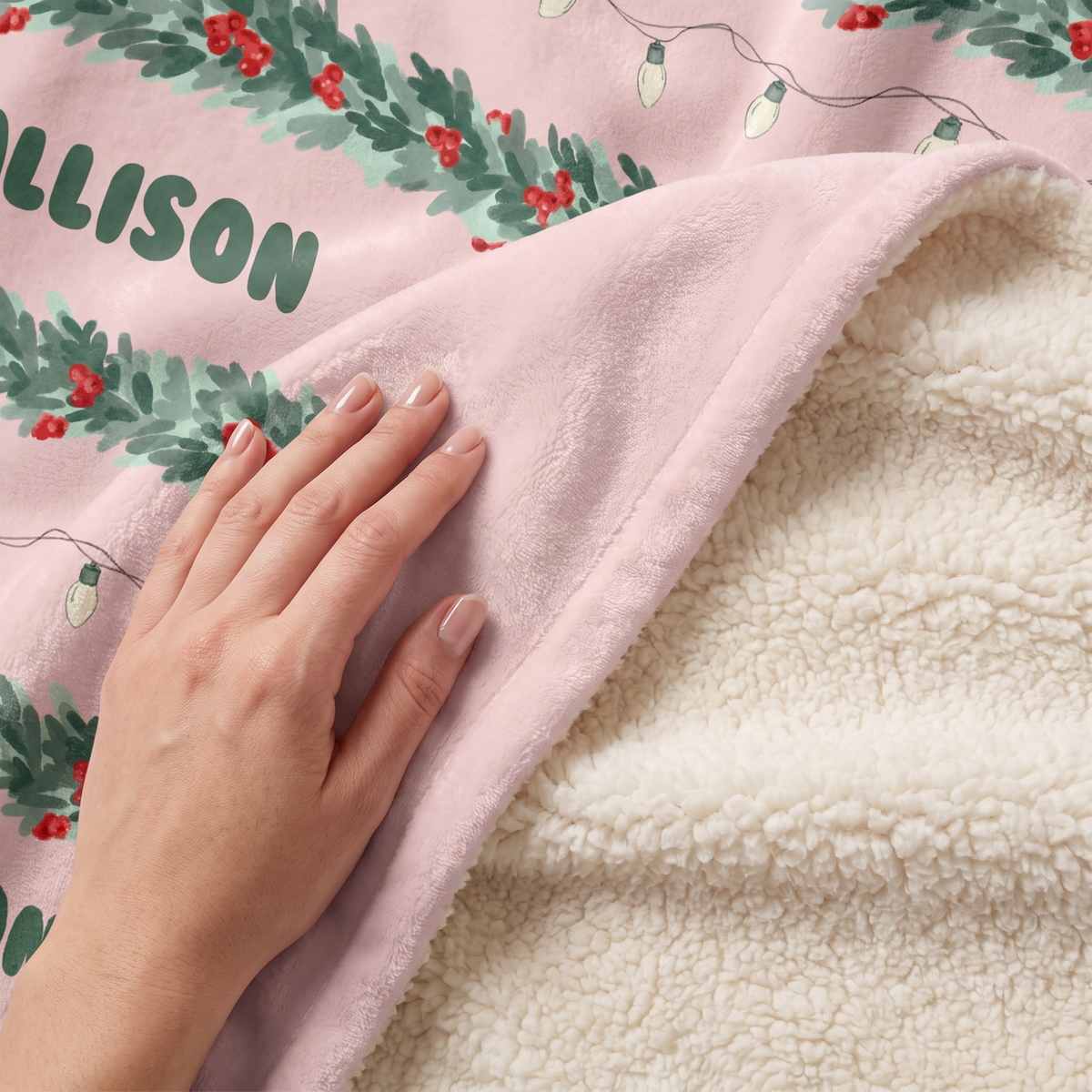 Custom name Christmas garland stripe hooded blanket, view 5