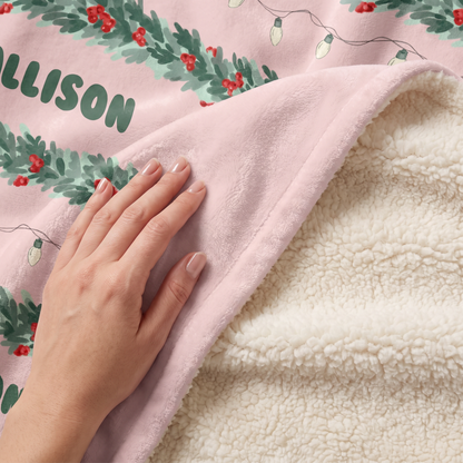 Custom name Christmas garland stripe hooded blanket, view 5