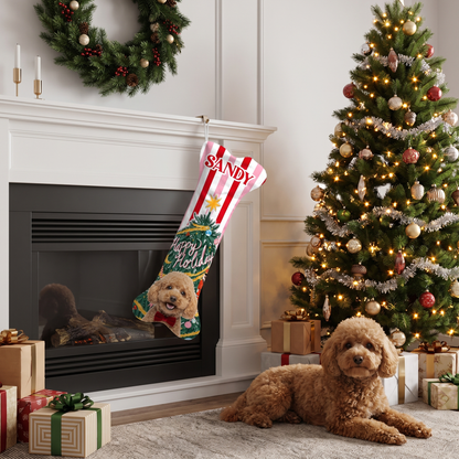 Personalized Happy Holiday Christmas Tree dog bone Christmas stocking, view 6