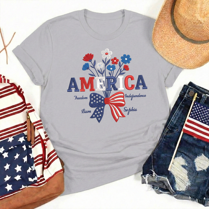 USA 250 Years Strong Floral T-Shirt - Embroidered Independence Day Tee (1776-2026)