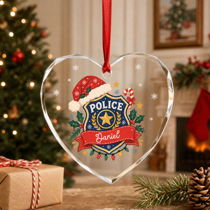 Police badge custom name glass ornament for the Christmas tree