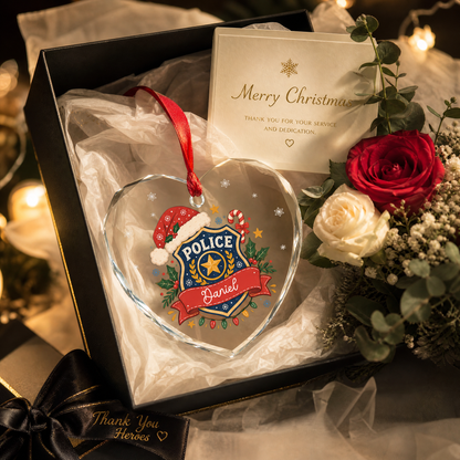 Police badge heart Christmas glass ornament keepsake