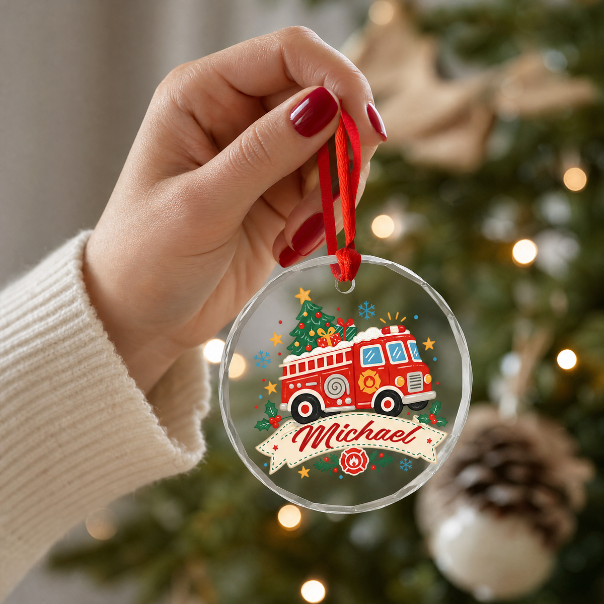 Personalized firefighter glass ornament as a Christmas gift