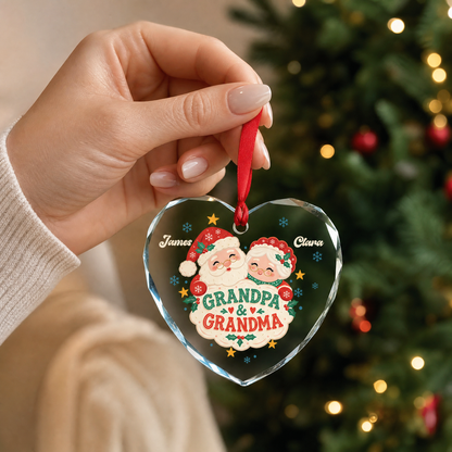 Personalized grandparents heart glass ornament as a Christmas gift