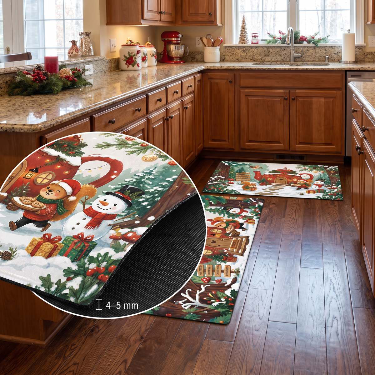 Personalized Woodland Teapot Cottage Christmas kitchen mat set, view 5