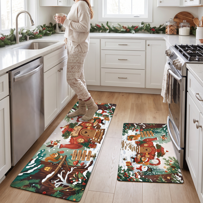 Personalized Woodland Teapot Cottage Christmas kitchen mat set, view 6