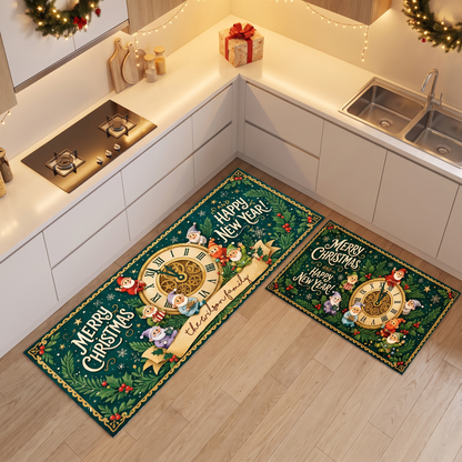 Personalized Christmas New Year Clock kitchen mat set, view 3