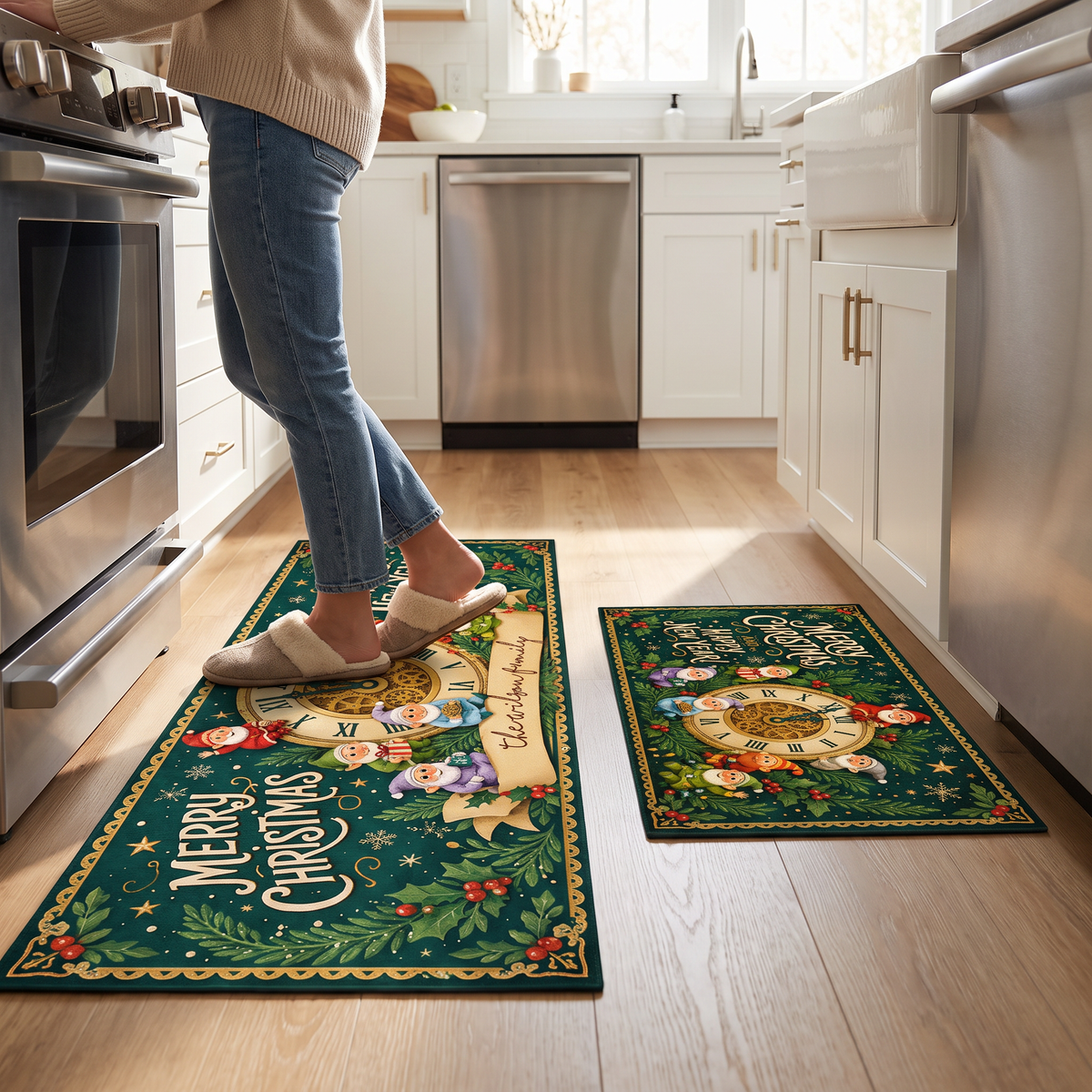 Personalized Christmas New Year Clock kitchen mat set, view 4