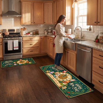 Personalized Christmas New Year Clock kitchen mat set, view 5
