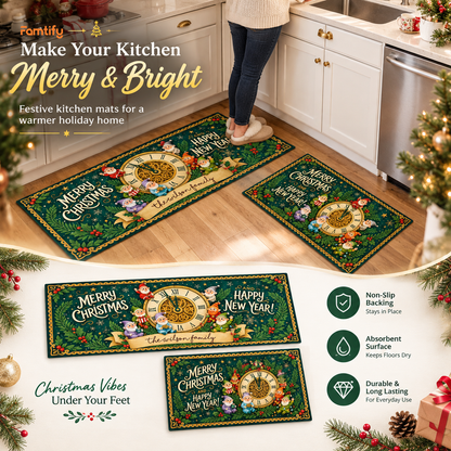 Personalized Christmas New Year Clock kitchen mat set, view 7