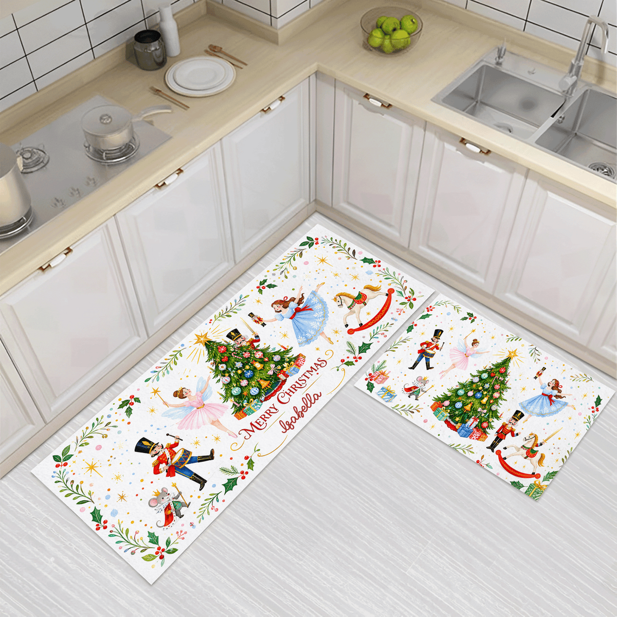 Personalized Nutcracker Ballet Christmas Tree kitchen mat set, view 2