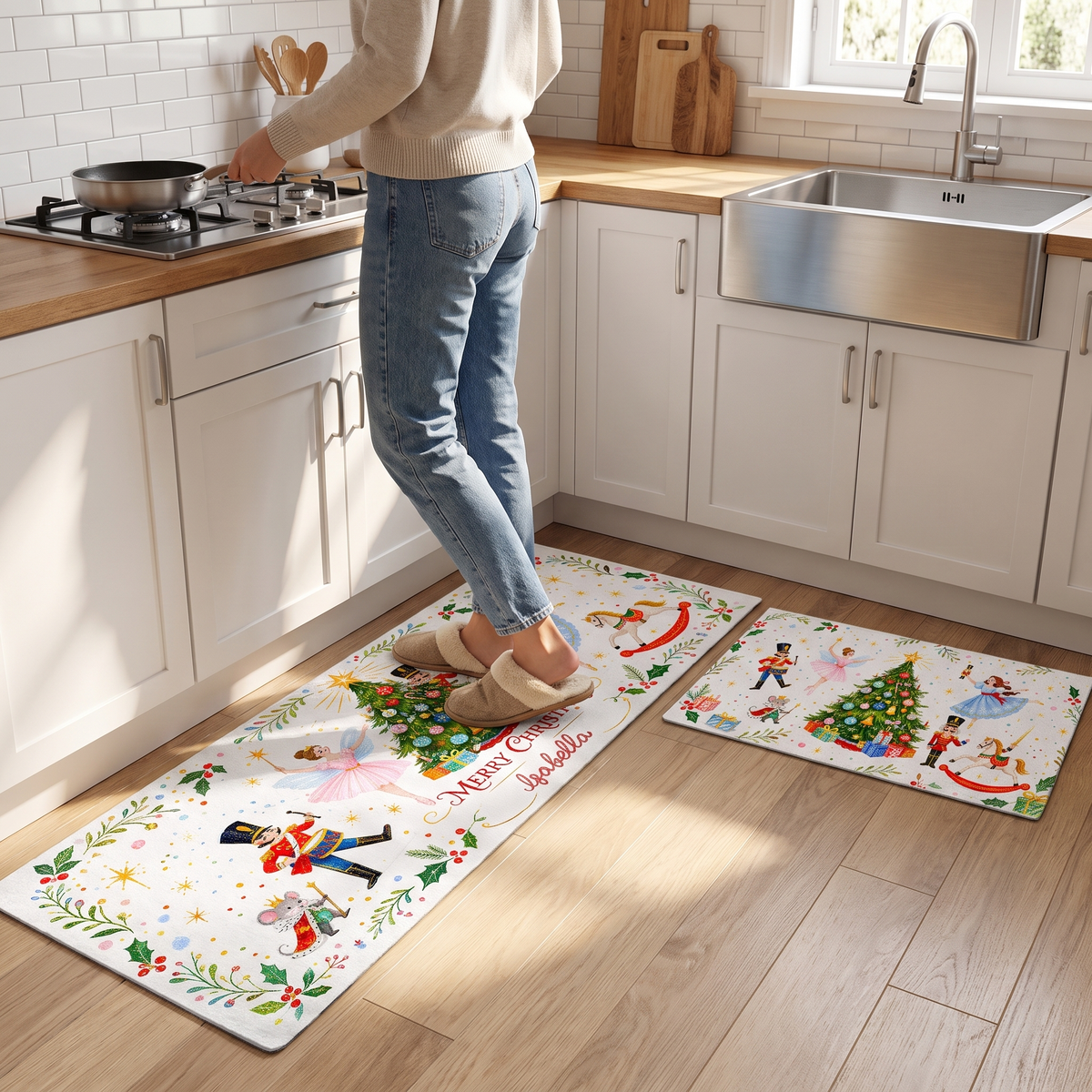 Personalized Nutcracker Ballet Christmas Tree kitchen mat set, view 5