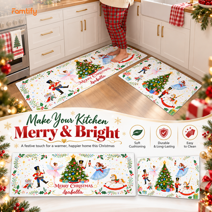 Personalized Nutcracker Ballet Christmas Tree kitchen mat set, view 7