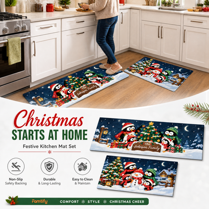 Personalized Penguin Family Starry Night Christmas kitchen mat set, view 3