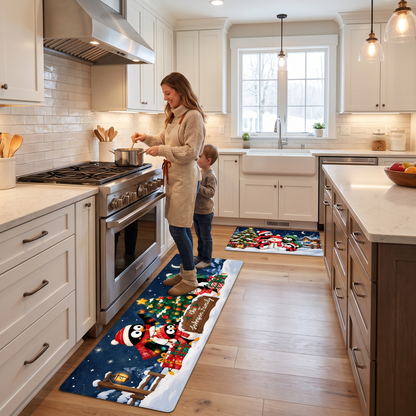 Personalized Penguin Family Starry Night Christmas kitchen mat set, view 5