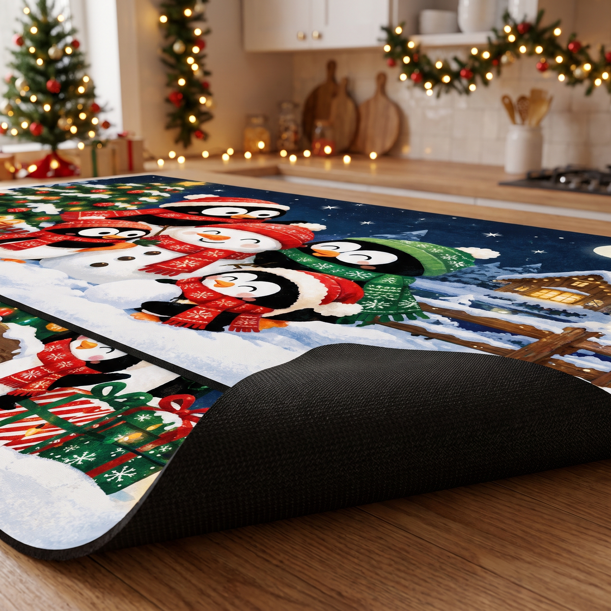 Personalized Penguin Family Starry Night Christmas kitchen mat set, view 7