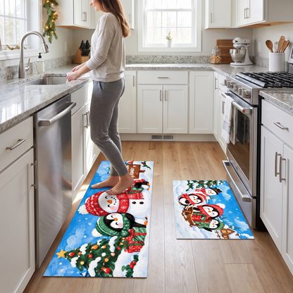 Personalized Snowman Penguins Sled Christmas kitchen mat set, view 4