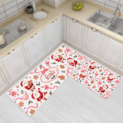 Personalized Santa Baking Cookies Christmas kitchen mat set, view 2