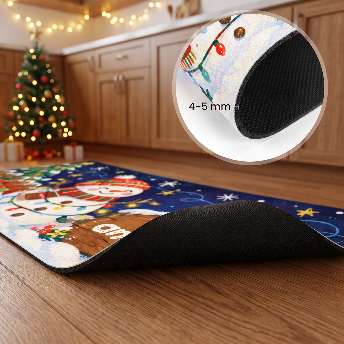Personalized Snowman Cottage Signpost Christmas kitchen mat set, view 7