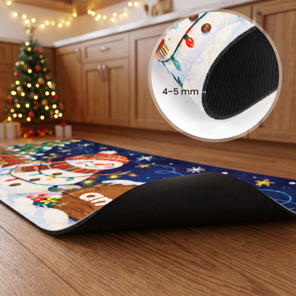 Personalized Snowman Cottage Signpost Christmas kitchen mat set, view 7