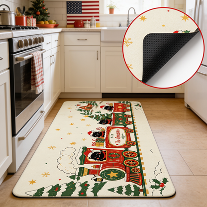 Personalized Black Cat Christmas Train kitchen mat set, view 7