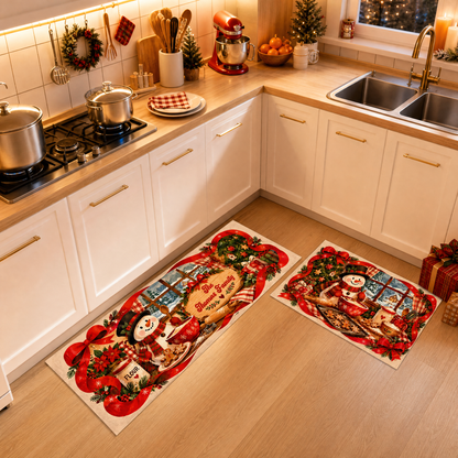 Personalized Snowman Christmas Baking Window kitchen mat set, view 5