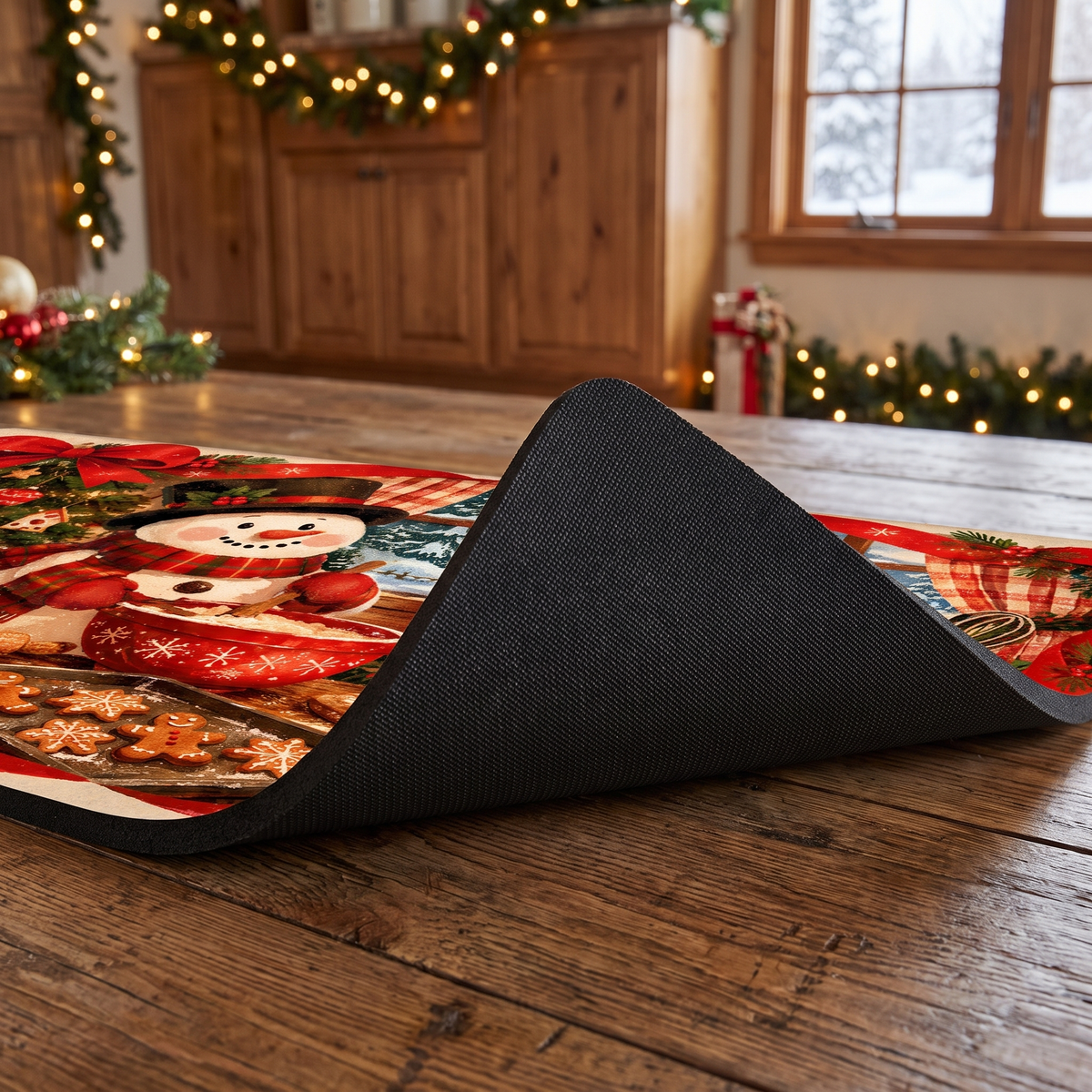Personalized Snowman Christmas Baking Window kitchen mat set, view 7