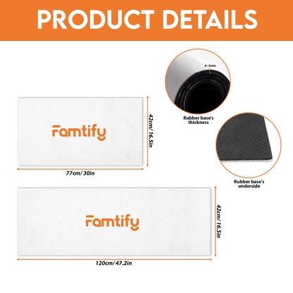 Kitchen mat size guide: 16.5 x 30 in and 16.5 x 47.2 in with rubber base details