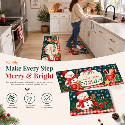 Personalized Snowman Cocoa Gingham Christmas kitchen mat set, view 4