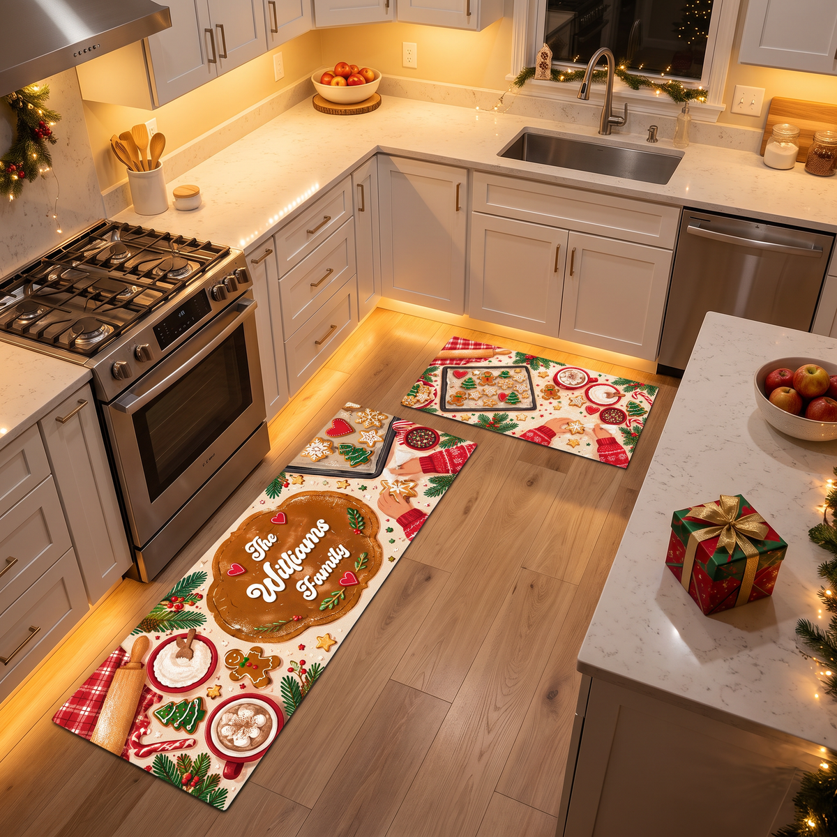 Personalized Gingerbread Cookie Baking Day Christmas kitchen mat set, view 5