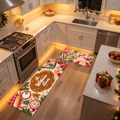 Personalized Gingerbread Cookie Baking Day Christmas kitchen mat set, view 5