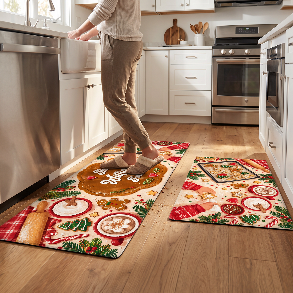 Personalized Gingerbread Cookie Baking Day Christmas kitchen mat set, view 6