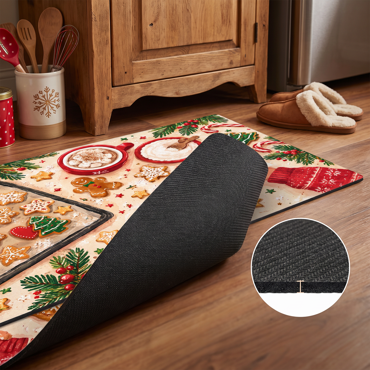 Personalized Gingerbread Cookie Baking Day Christmas kitchen mat set, view 7