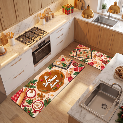 Personalized Gingerbread Cookie Baking Day Christmas kitchen mat set, view 8
