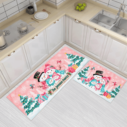 Personalized Snowman Family Hug Christmas kitchen mat set, view 3