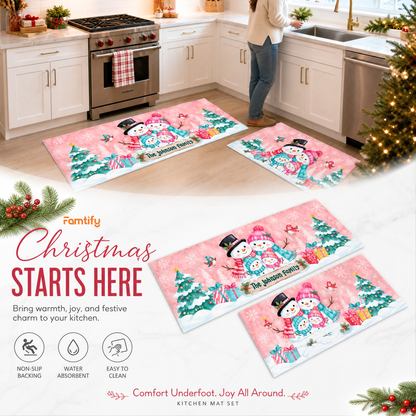 Personalized Snowman Family Hug Christmas kitchen mat set, view 4