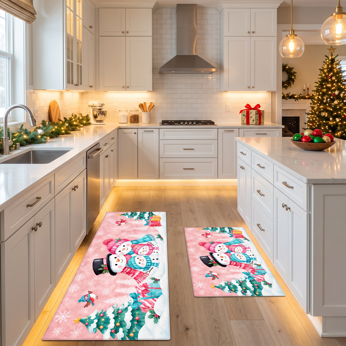 Personalized Snowman Family Hug Christmas kitchen mat set, view 5