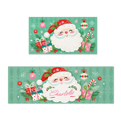 Personalized Retro Santa Face Ornaments Christmas kitchen mat set with custom name
